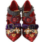 Dolce &amp; Gabbana 레드 스팽글 크리스탈 스터드 힐 슈즈