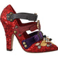 Dolce &amp; Gabbana 레드 스팽글 크리스탈 스터드 힐 슈즈