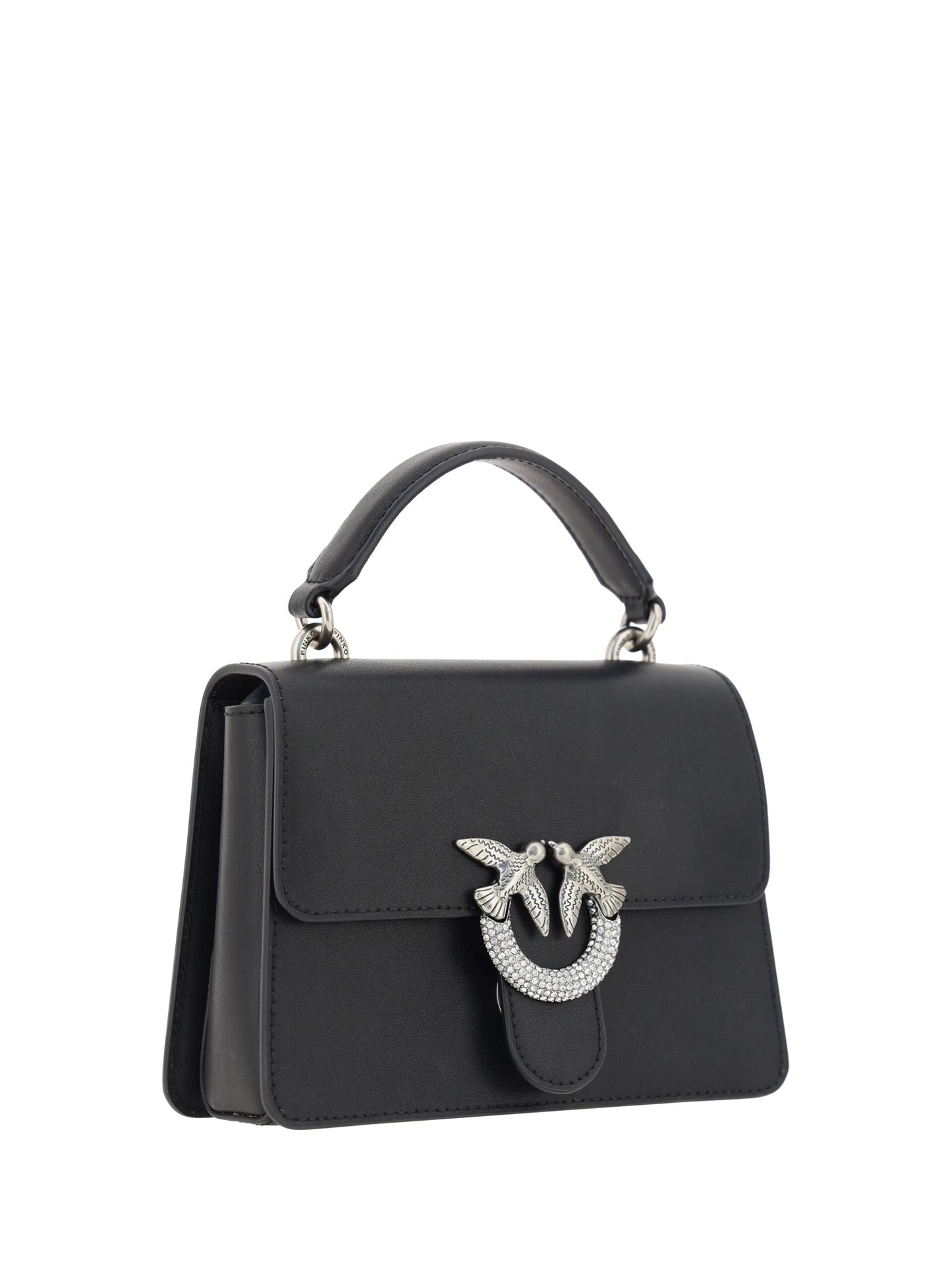 PINKO Black Calf Leather Love One Classic Handbag