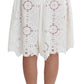 Dolce & Gabbana White Silk Floral Ricamo Knee Skirt