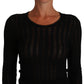 Dolce & Gabbana Black Knitted Wool Sheath Long Sleeves Dress