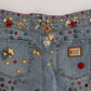 Dolce & Gabbana Crystal Roses Heart Embellished Jeans