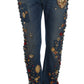 Dolce & Gabbana Crystal Roses Heart Embellished Jeans