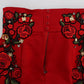 Dolce & Gabbana Red Silk Crystal Roses Shorts