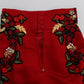 Dolce & Gabbana Red Silk Pearls Roses Shorts