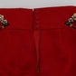 Dolce & Gabbana Red Silk Crystal Roses Shorts