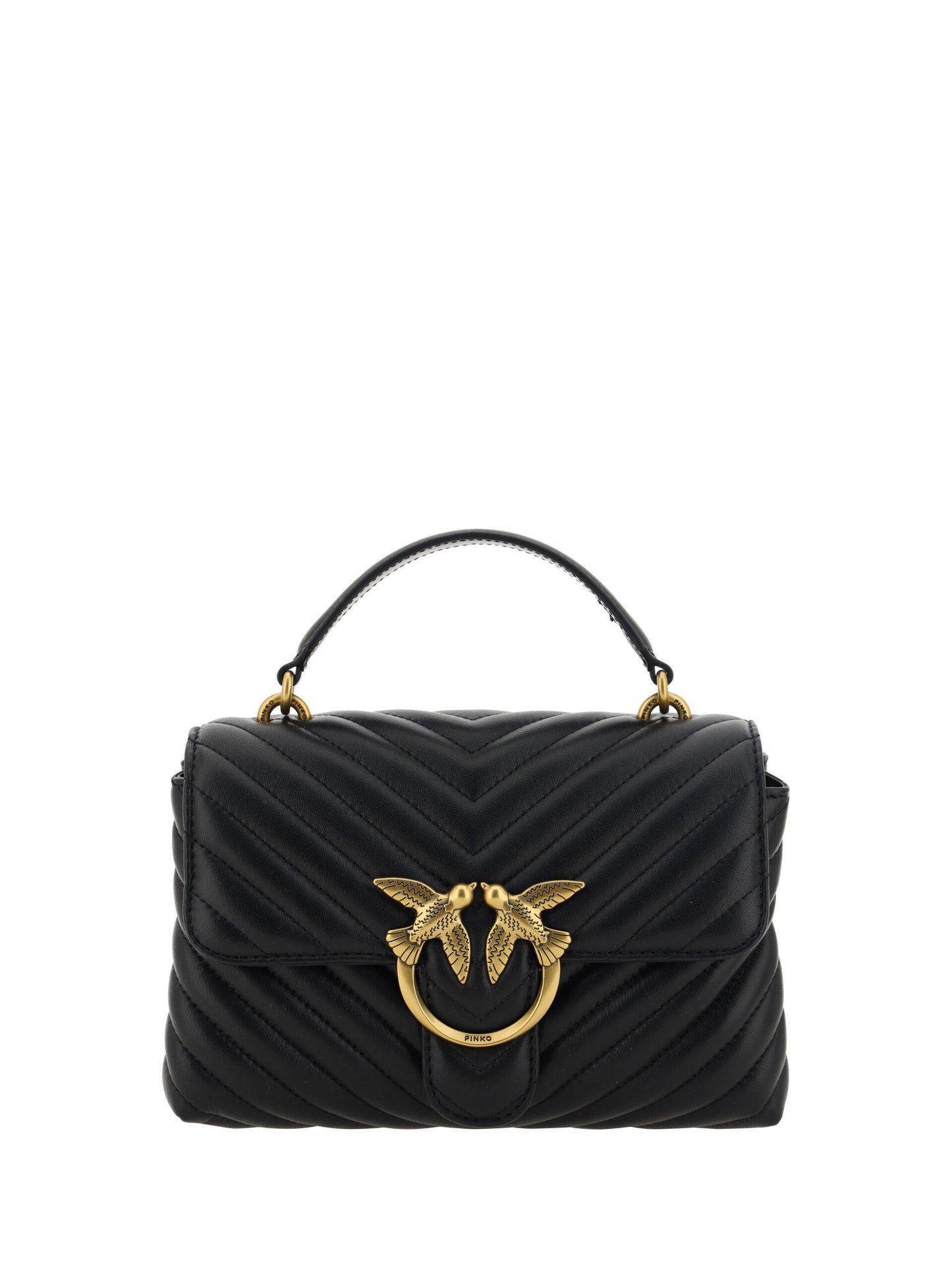 PINKO Black Calf Leather Love Lady Mini Handbag