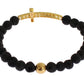 Nialaya Lava Stone Gold Clear CZ Cross 925 Silver Bracelet