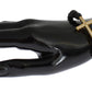 Nialaya Lava Stone Gold Clear CZ Cross 925 Silver Bracelet