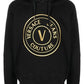 Versace Jeans Black Cotton Logo Details Hooded Sweatshirt