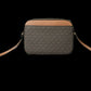 Michael Kors Jet Set Item Large East West Signature Leather Zip Chain Crossbody Handbag (Brown PVC/Brown)