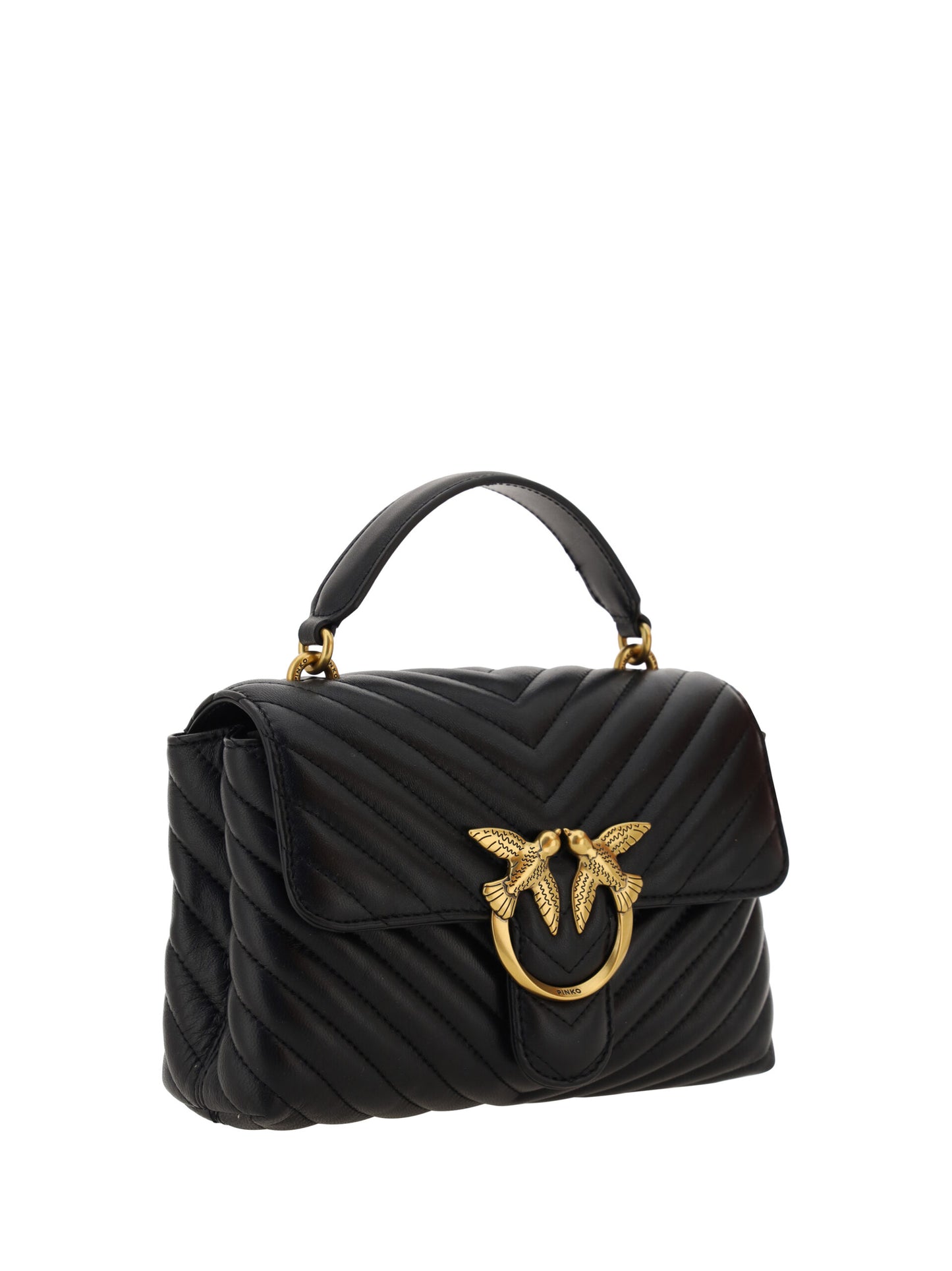 PINKO Black Calf Leather Love Lady Mini Handbag