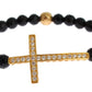 Nialaya Agate Stone Gold CZ Cross 925 Silver Bracelet