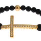 Nialaya Matte Onyx Stone Gold CZ Cross 925 Silver Bracelet