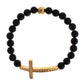 Nialaya Matte Onyx Stone Gold CZ Cross 925 Silver Bracelet
