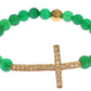 Nialaya Jade Stone Gold CZ Cross 925 Silver Bracelet