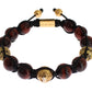 Nialaya CZ Red Tigers Eye Gold 925 Silver Bracelet
