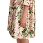 Dolce & Gabbana Pink Lily Print Ruffled Long Coat Silk Dress