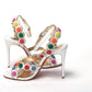 Christian Louboutin White Multicolor Spot Design High Heels Shoes Sandal