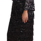 Dolce & Gabbana Black Sequined Long Sleeve Shift Midi Dress