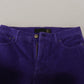 Just Cavalli Purple Cotton Corduroy Women Pants