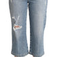 Dolce & Gabbana Blue Tattered Cotton Denim Capri Cropped Jeans