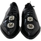 Dolce & Gabbana Black Leather Crystal Lace Up Formal Shoes