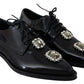 Dolce & Gabbana Black Leather Crystal Lace Up Formal Shoes