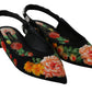 Dolce & Gabbana Black Floral Crystal Slingbacks Flats Shoes