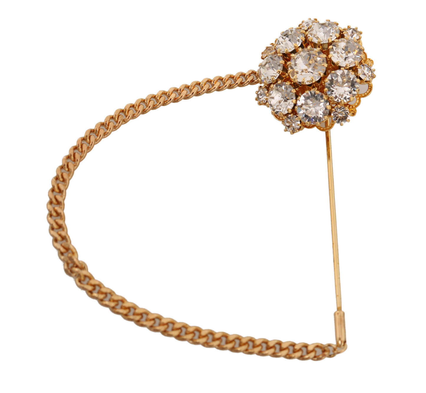 Dolce & Gabbana Gold Brass Clear Crystal Chain Pin Women Brooch