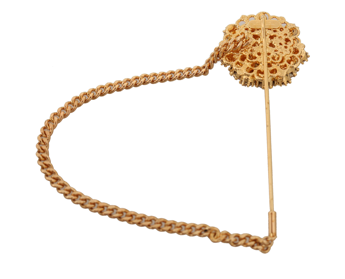 Dolce & Gabbana Gold Brass Clear Crystal Chain Pin Women Brooch