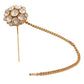 Dolce & Gabbana Gold Brass Clear Crystal Chain Pin Women Brooch