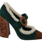 Dolce & Gabbana Green Suede Fur Shearling Mary Jane Shoes