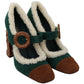 Dolce & Gabbana Green Suede Fur Shearling Mary Jane Shoes