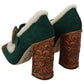 Dolce & Gabbana Green Suede Fur Shearling Mary Jane Shoes