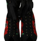 Dolce & Gabbana Black Red Roses Ankle Booties Shoes