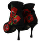 Dolce & Gabbana Black Red Roses Ankle Booties Shoes