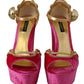 Dolce & Gabbana Pink Velvet Crystal Ankle Strap Sandals Shoes