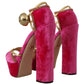 Dolce & Gabbana Pink Velvet Crystal Ankle Strap Sandals Shoes