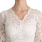 Dolce & Gabbana White Floral Lace Shift V-neck Mini Dress