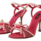 Dolce & Gabbana Pink Satin White Pearl Crystals Heels Shoes