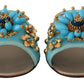 Dolce &amp; Gabbana 블루 크리스탈 이그조틱 레더 블루 크리스탈 샌들
