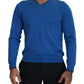 Sun68 Blue Cotton V-Neck Knitted Men Pullover Sweater