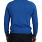 Sun68 Blue Cotton V-Neck Knitted Men Pullover Sweater