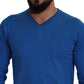 Sun68 Blue Cotton V-Neck Knitted Men Pullover Sweater