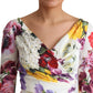 Dolce & Gabbana White Floral Print Silk Long Sleeve Dress