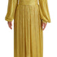 Dolce & Gabbana Yellow Crystal Mesh Pleated Maxi Dress