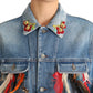 Dolce & Gabbana DENIM Blue Jeans Feather Floral Jacket