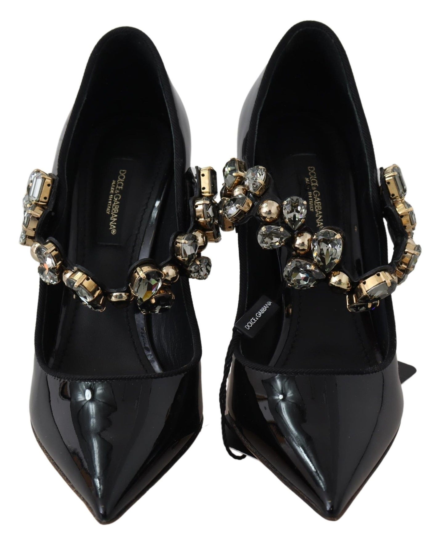 Dolce &amp; Gabbana 블랙 레더 크리스탈 슈즈 메리 제인 펌프스