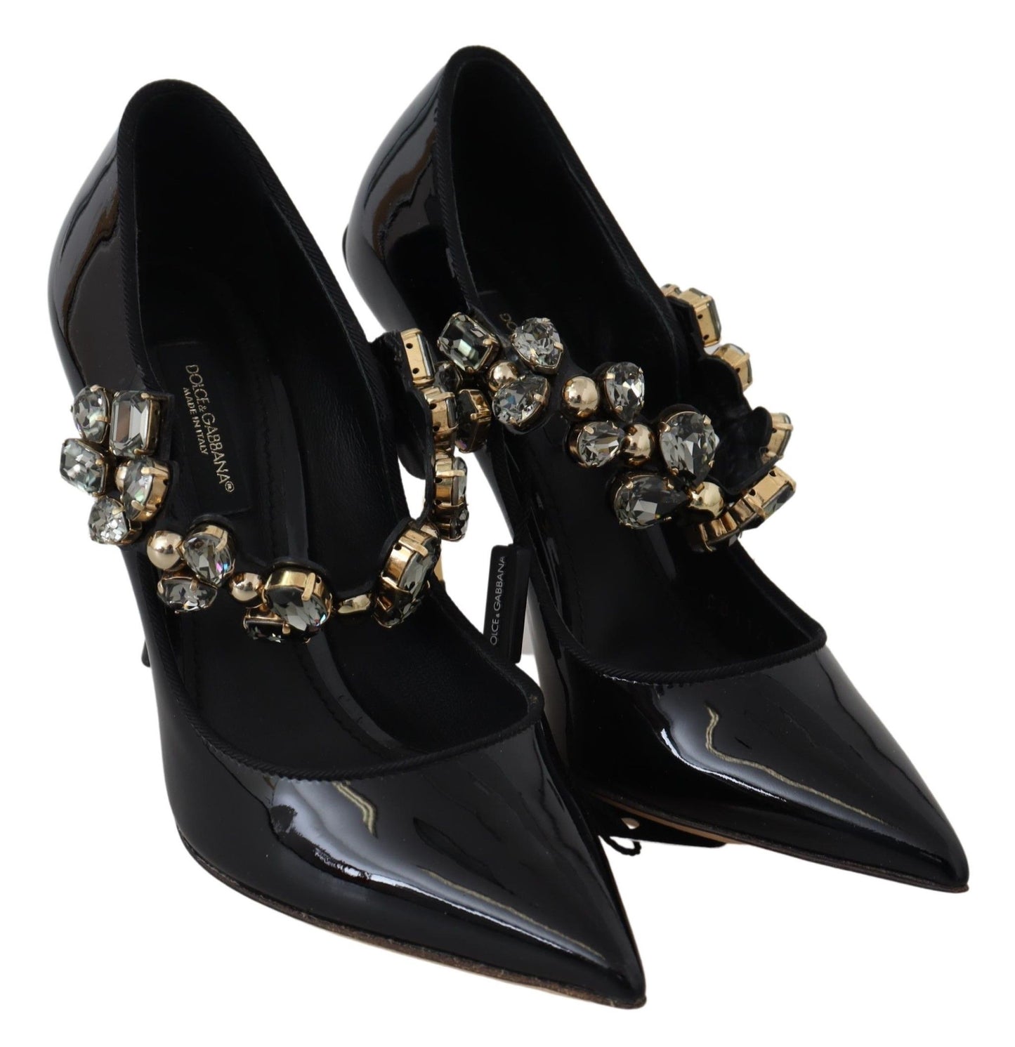 Dolce &amp; Gabbana 블랙 레더 크리스탈 슈즈 메리 제인 펌프스